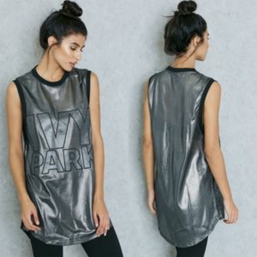 NWT IVY PARK Metallic Mesh Logo jersey